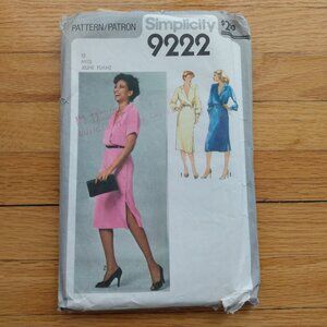 Vintage Mock Wrap Dress Sewing Pattern Size 12 Simplicity 9222 70s Retro